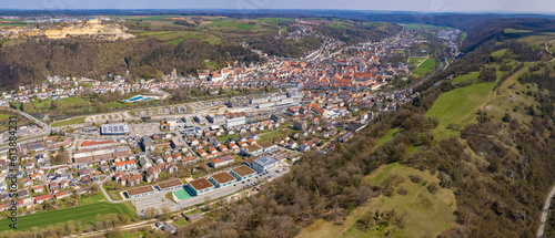 aerial view of the city Eichstätt on a sunny day in early spring.