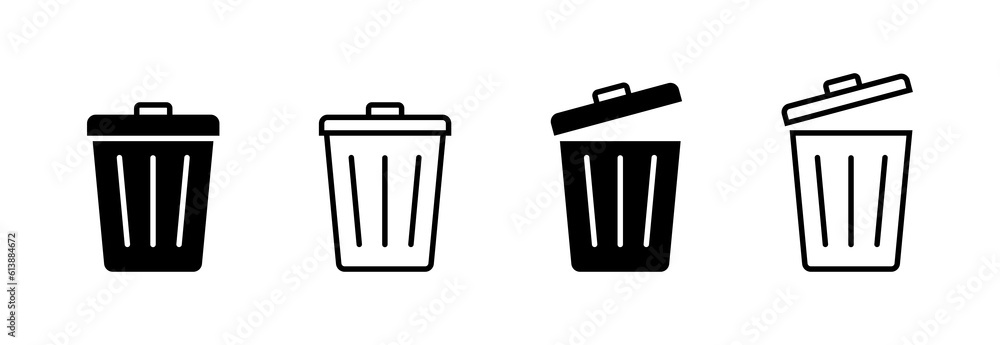 Fototapeta premium Trash bin icons. Dustbin, trash sign icon. Waste, delete symbol