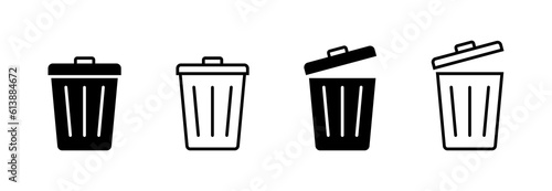 Trash bin icons. Dustbin, trash sign icon. Waste, delete symbol photo