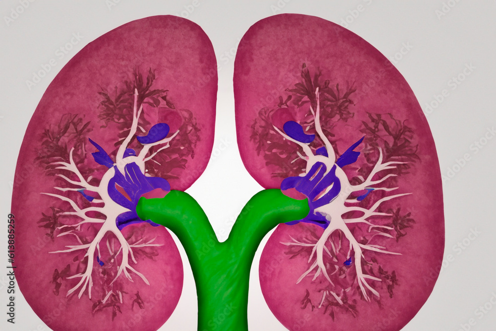 Kidney. Human kidney cross section. Menschliche Nieren. Human kidney