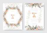 Hand drawn floral wedding invitation card template. Floral watercolor background