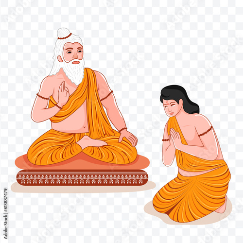 Vector Illustration of guru and shishya on PNG background for festival of Guru Purnima. photo