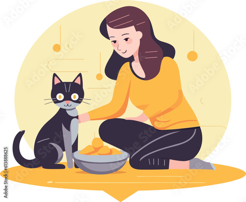 person holding a bowl of cat food. Feeding pets. Feeding a cat from hand
