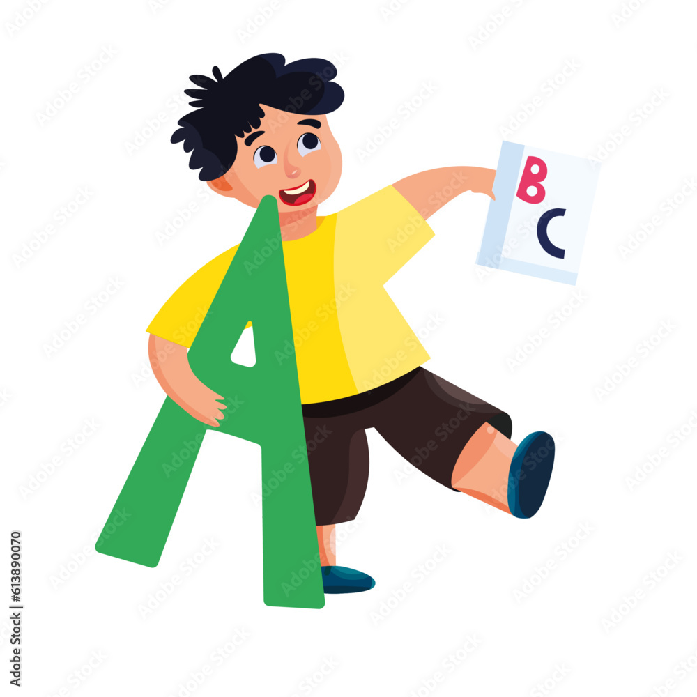 Kid with the letter A. Back to school. Isolated vector Kid with the letter A. Back to school. Isolated vector