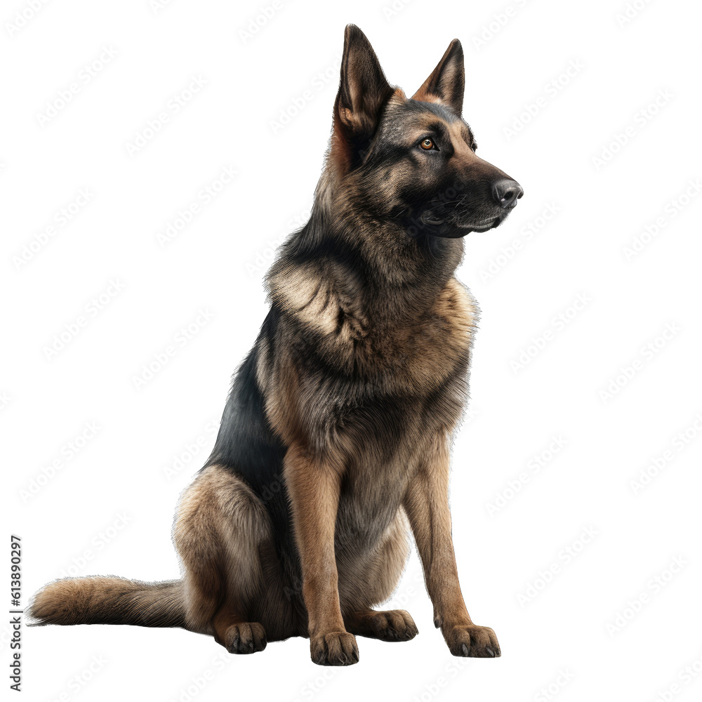 German Shepherd isolated on transparent background.