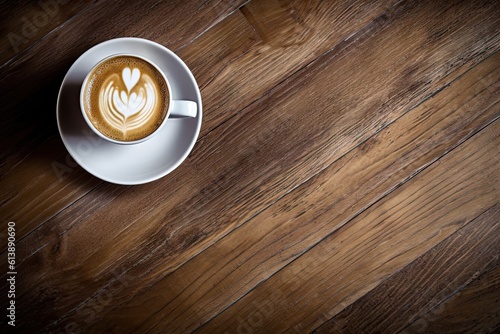 White Coffee Cup on Wooden Table. Minimalist Style Photography