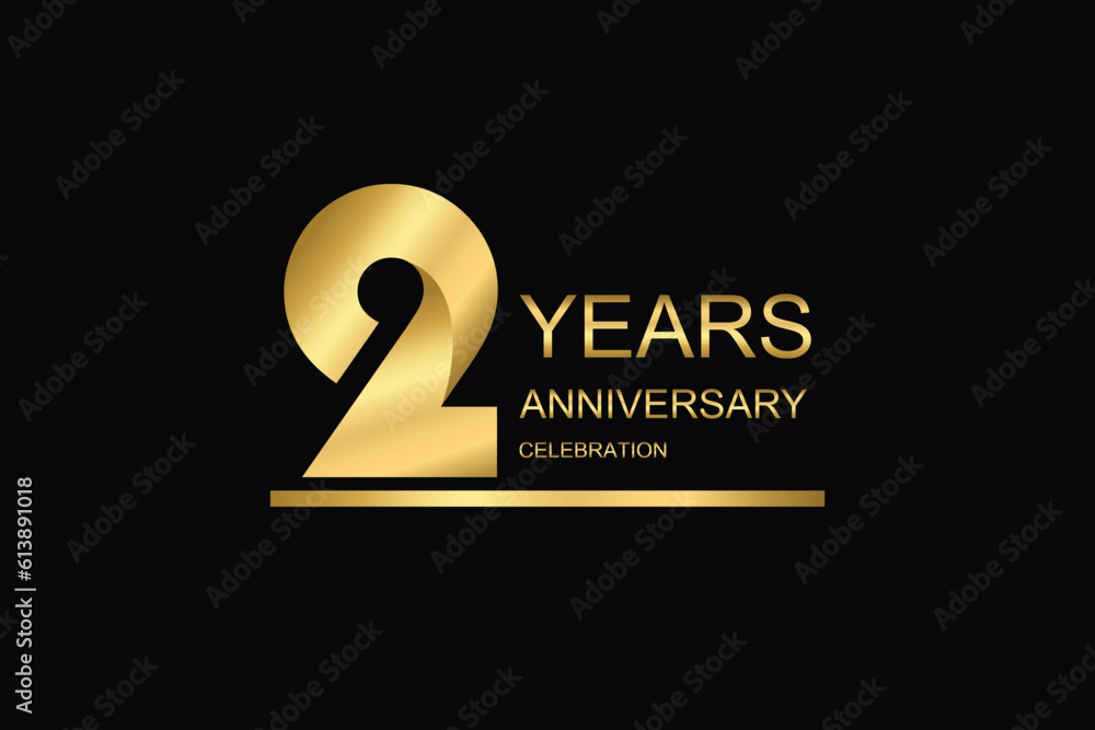 2 year anniversary vector banner template. gold icon isolated on black background. 2 year anniversary vector banner template. gold icon isolated on black background.