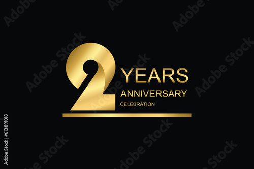 2 year anniversary vector banner template. gold icon isolated on black background.
