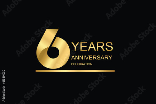 6 year anniversary vector banner template. gold icon isolated on black background.