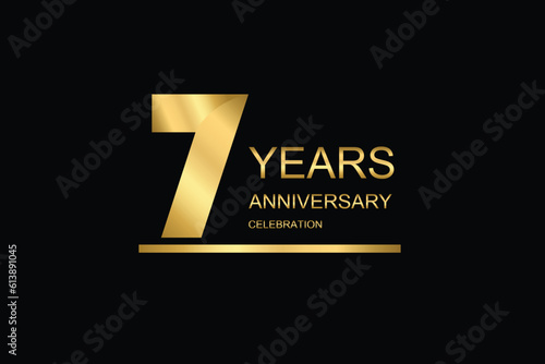 7 year anniversary vector banner template. gold icon isolated on black background.