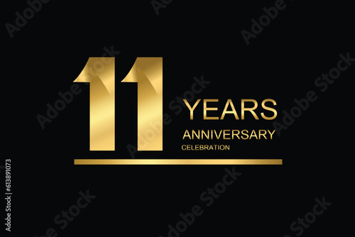 11 year anniversary vector banner template. gold icon isolated on black background.