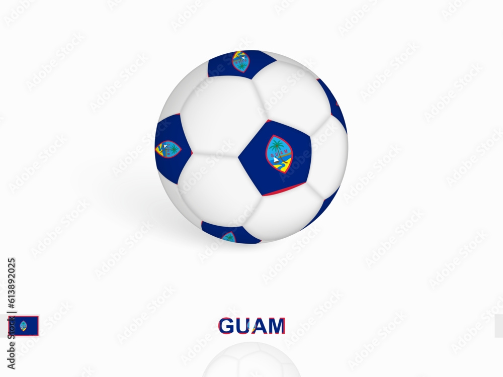 Soccer ball with the Guam flag, football sport equipment.