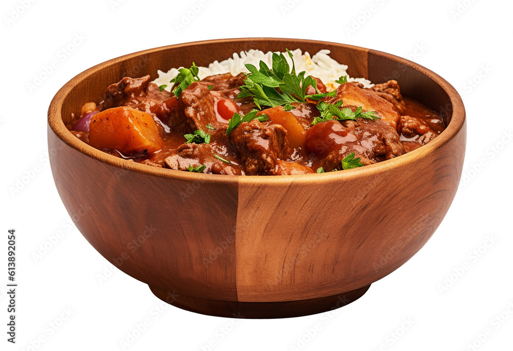 African beef stew on transparent background. Generative AI. African beef stew on transparent background. Generative AI.
