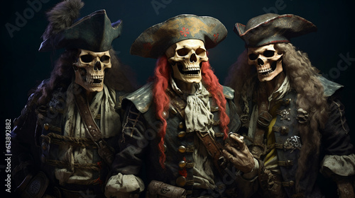 Illustration of a skeleton Pirate crew. Generative AI.  © Jeff Whyte