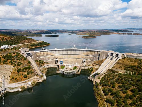 Aerial. View from the sky of the Alqueva dam on the river Guadiana. photo