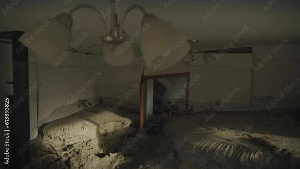 Interior of abandoned flood damaged house. Caused by a cyclone flood. New Zealand Interior of abandoned flood damaged house. Caused by a cyclone flood. New Zealand