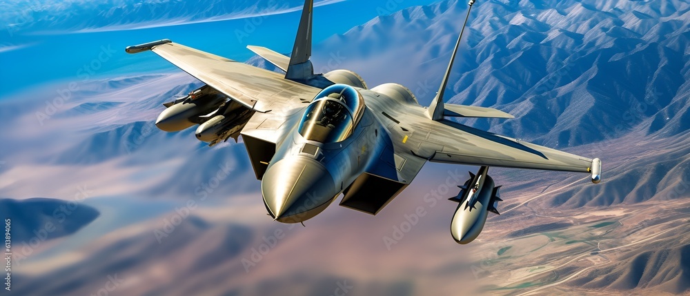 Stock-illustrationen Aerial View of Fast Military Fighter Jet | Adobe Stock