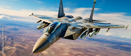 Aerial View of Fast Military Fighter Jet