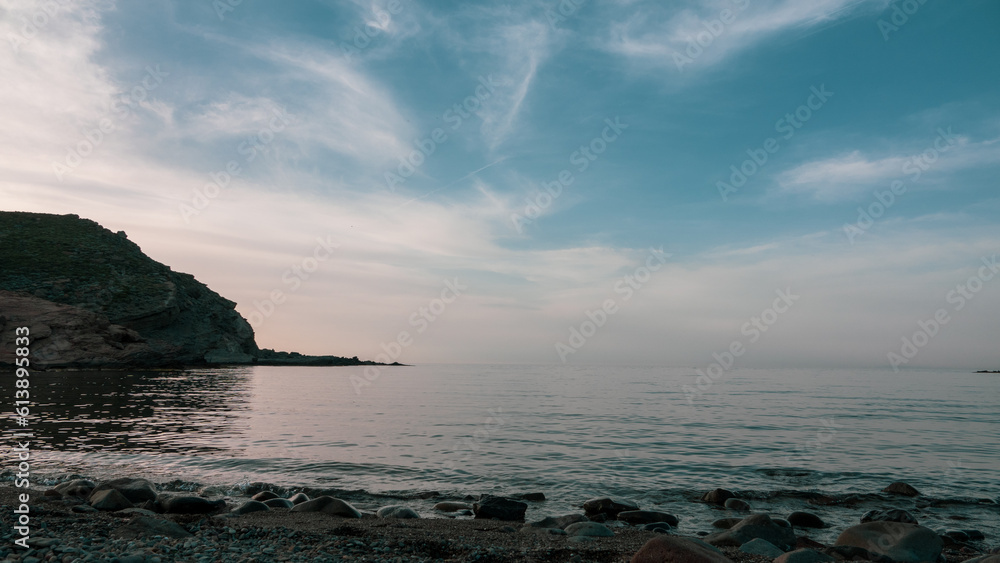 Obraz premium Yildiz Koy beach at sunset, located in Gokceada, with the Greek name of Arcadia coast is the one of popular beach in Gokceada. Canakkale, Turkey