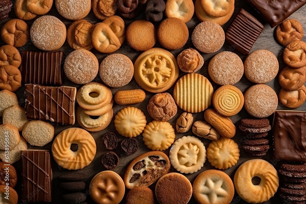 Deliciously Scrumptious. Close up of Cookies Spread on Background