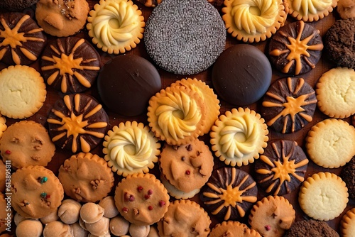 Deliciously Scrumptious. Close up of Cookies Spread on Background