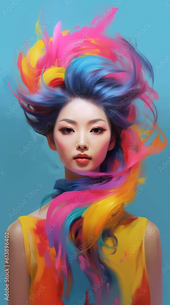 Obraz premium An illustration of a fashion portrait combined with abstract art., AI Generated