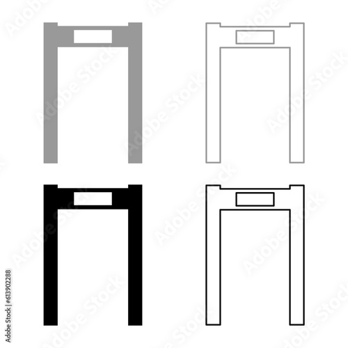 Metal detector arch airport frame control concept scanner security safety technology arched set icon grey black color vector illustration image solid fill outline contour line thin flat style