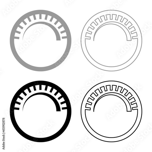Knob regulation handle variation value regulating sign regulate level concept tuning button set icon grey black color vector illustration image solid fill outline contour line thin flat style