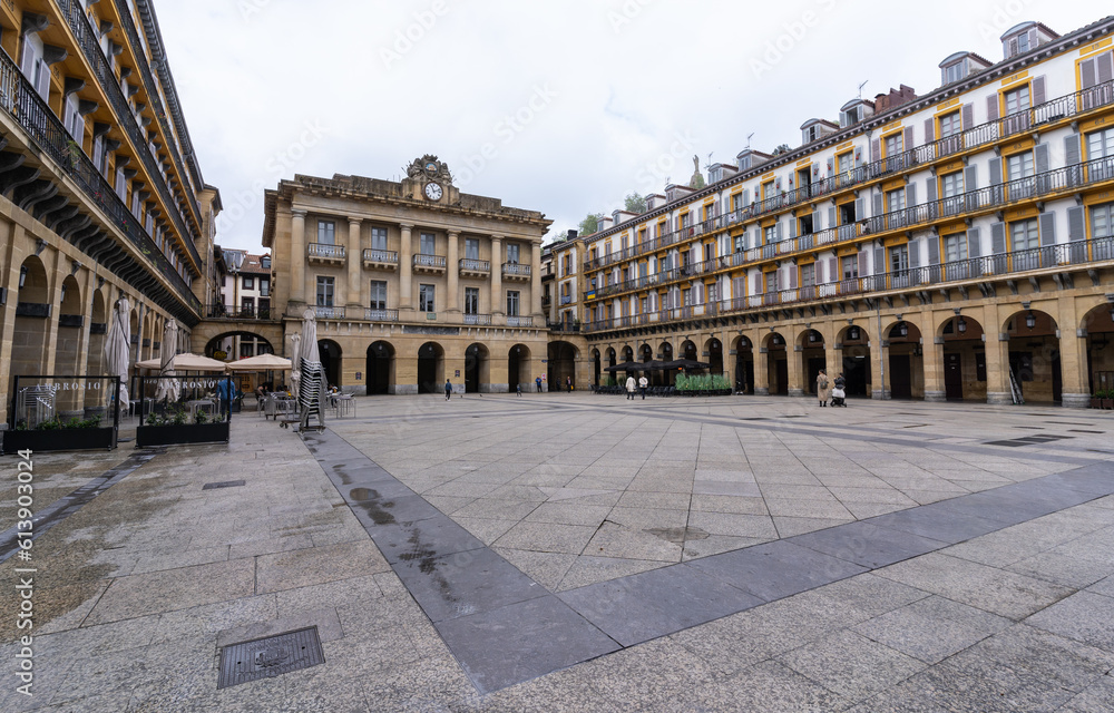 Plaza de la Constitución, San Sebastian, Spain without people with the old town hall in the background, now a library