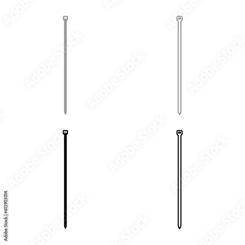 Cable tie zip building material set icon grey black color vector illustration image solid fill outline contour line thin flat style