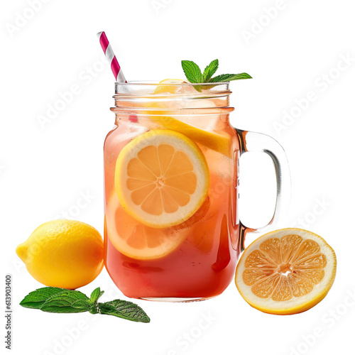 Canvastavla front view of Peachy Pink Lemonade cocktail drink isolated on transparent backgr