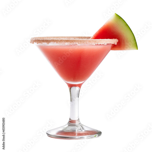 front view of Watermelon Margarita Crush cocktail drink isolated on transparent background