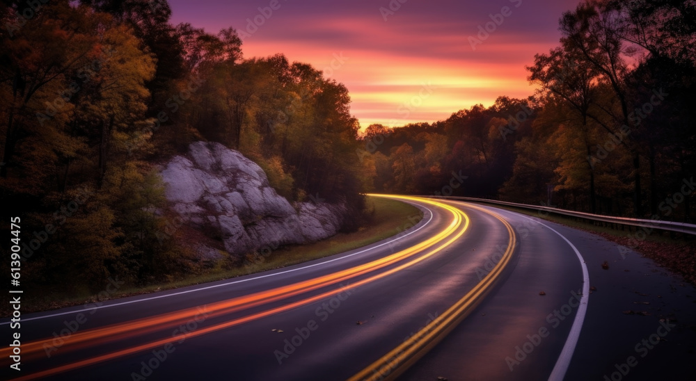Ozarks Highway Sunset created with Generative AI Technology, ai, generative Ozarks Highway Sunset created with Generative AI Technology, ai, generative