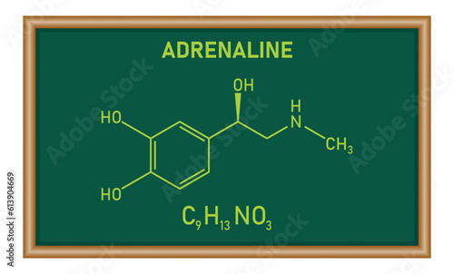 Chemical structure of Adrenaline or epinephrine (C9H13NO3). Chemical resources for teachers and students. Resources for teachers and students