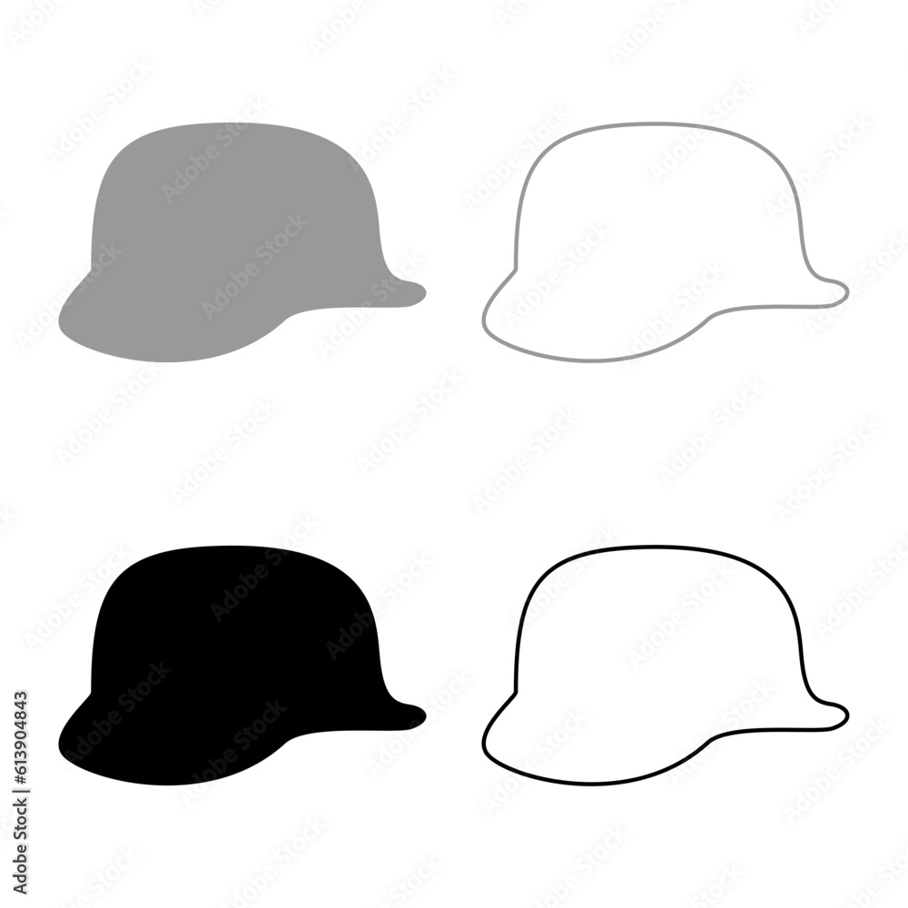 German helmet of World War two 2 stahlhelm ww2 set icon grey black color vector illustration image solid fill outline contour line thin flat style German helmet of World War two 2 stahlhelm ww2 set icon grey black color vector illustration image solid fill outline contour line thin flat style