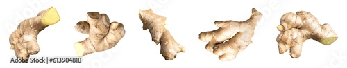 Cut out ginger. Fresh ginger root isolated on white background. With clipping path. Natural organic ginger for health, medicine, protection against colds. Mockup