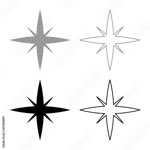Star spark set icon grey black color vector illustration image solid fill outline contour line thin flat style