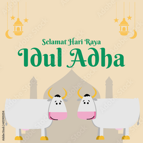 Eid al Adha greetings social media post. selamat hari raya Idul Adha translates to Eid al Adha mubarak. elegant design illustration. EPS photo