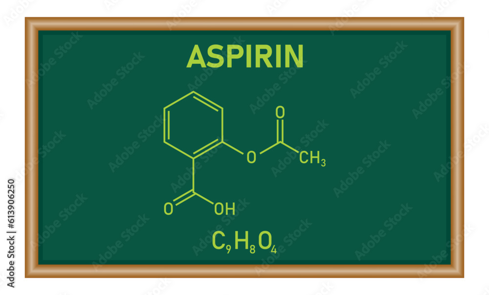 Chemical structure of Aspirin or Acetylsalicylic acid (C9H8O4). Chemical resources for teachers