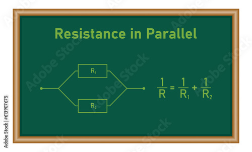 Resistance in parallel diagram and formula. Physics resources for teachers and students. Vector illustration.