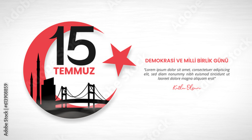 15 Temmuz Demokrasi ve milli birlik günü or 15 July Democracy and national unity day background with silhouette bridge and grunge pattern