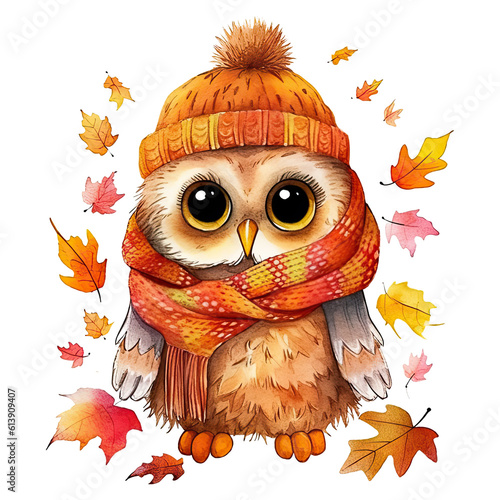Watercolor Cute Autumn Owl Clipart Sublimation