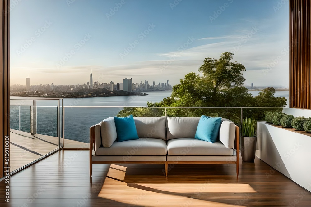 Fototapeta premium A sitting room with zing and yellow sofas and hanging gardens