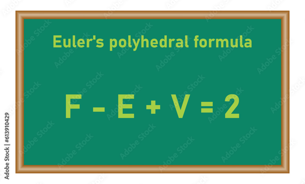 Euler's polyhedral formula in mathematics. Vertices, faces and edges