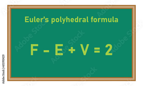Euler's polyhedral formula in mathematics. Vertices, faces and edges equation. Euler characteristic. Math resources for teachers and students.