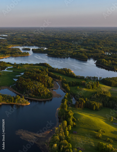 Sunset time bay lake Siver Nature of Latvia, Latgale.