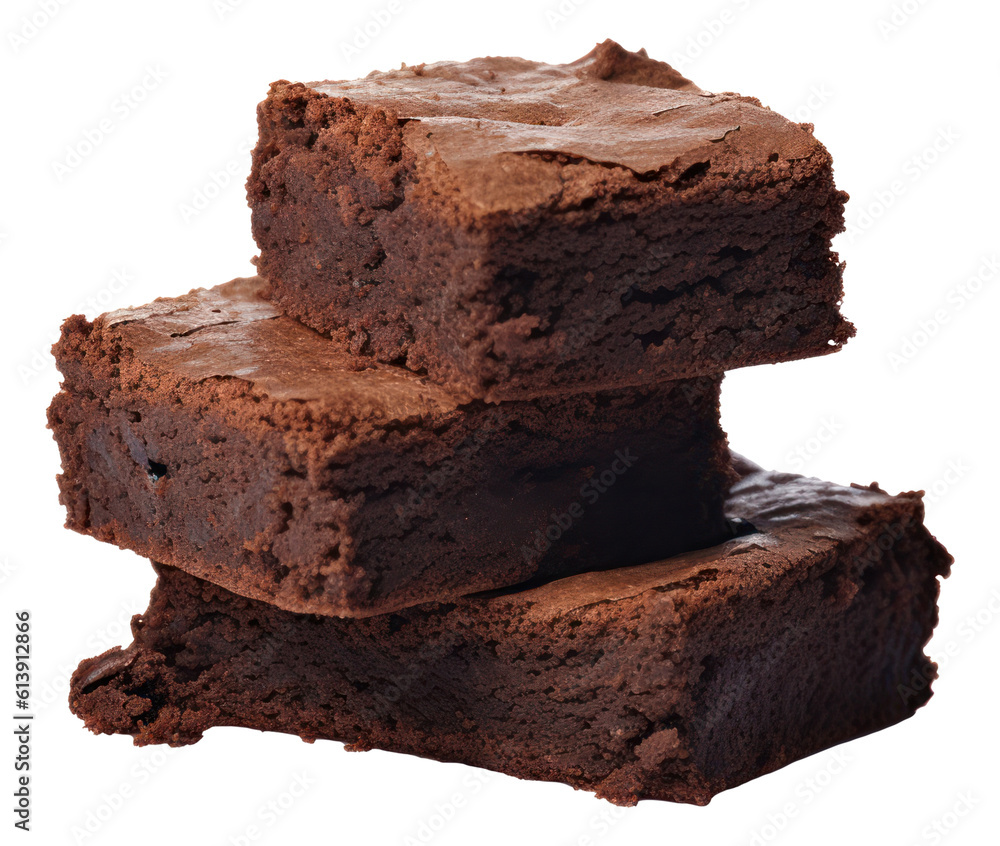 Homemade double chocolate brownies isolated. Generative AI. Homemade double chocolate brownies isolated. Generative AI.