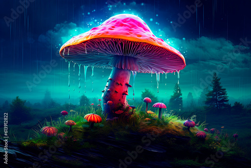 A colorful mushroom. Acid. Generative AI