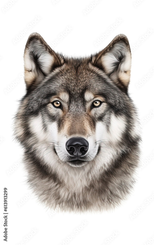 Wolf portrait in watercolor style, PNG background