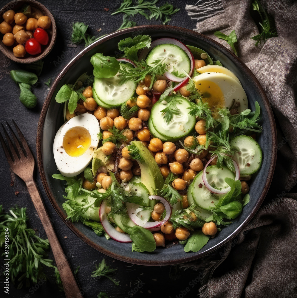 Vegan food concept - fresh healthy salad with chickpea